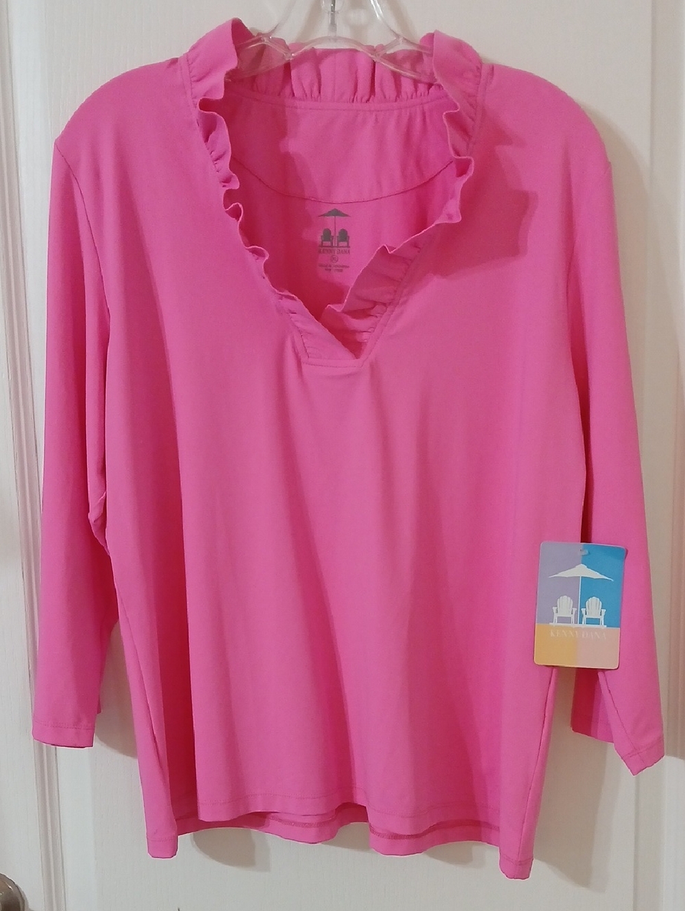 Ruffled V-Neck UPF50 Top in Bright Pink by Kenny Dana